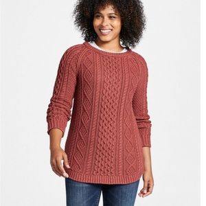 L.L.Bean Cotton Fisherman Tunic Sweater Side Zipper L